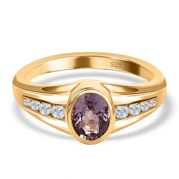 AA Nat&uuml;rlicher Tansanischer Lavendel-Spinell, Wei&szlig;er Zirkon Ring, 925 Silber Gelbgold Vermeil (Gr&ouml;&szlig;e 20.00) ca. 1.03 ct