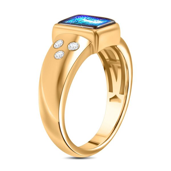 Ammolit, Wei&szlig;er Zirkon Baguetteschliff Ring, 925 Silber, 750 Gelbgold Vermeil (Gr&ouml;&szlig;e 19.00) ca. 1.54 ct image number 5
