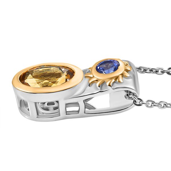 D'Joy goldener Tansanit und lila Tansanit zweifrabiger Ring und Anhänger mit 50cm Kette image number 5