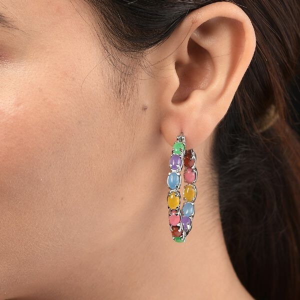 Mehrfarbige Jade Creolen in Edelstahl, ca. 11,99 ct image number 3