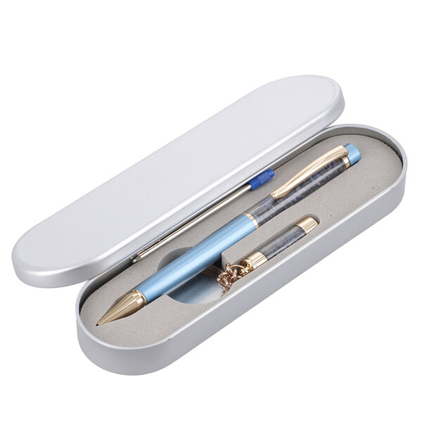 Premium Kollektion - Echter blauer Saphir-Kugelschreiber mit extra Mine und Schlüsselanhänger image number 0
