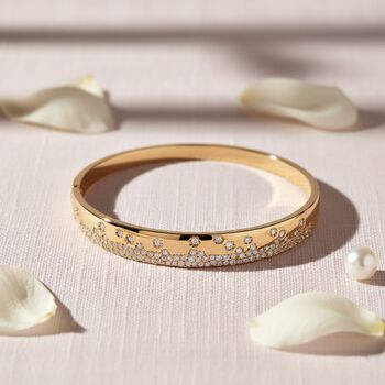 Wei&szlig;er Zirkonia Armreif ca. 19 cm Nickelfreies Messing, Goldfarben