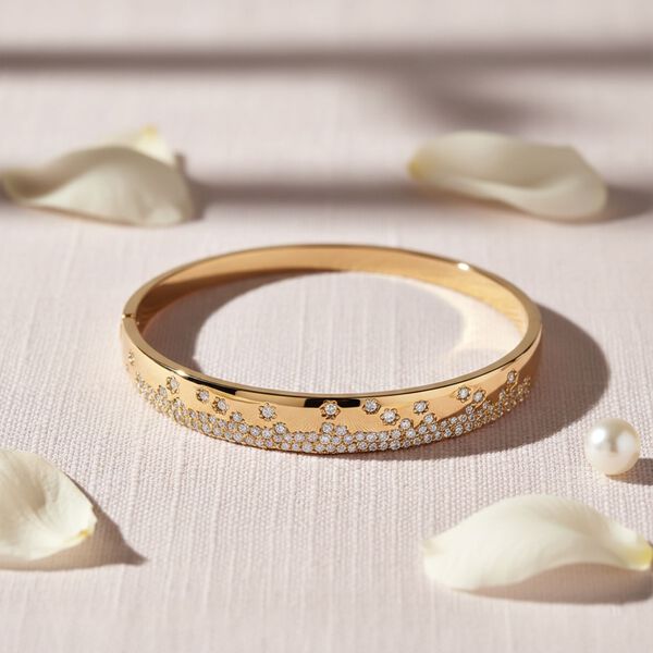 Wei&szlig;er Zirkonia Armreif ca. 19 cm Nickelfreies Messing, Goldfarben image number 2