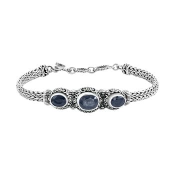Royal Bali - Diffundiertes, blaues Saphir Armband, ca. 19 cm, 925 Silber ca. 6,00 ct