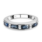 Ozean-grüner Saphir, Weißer Zirkon Ring 925 Silber platiniert (Größe 16.00) ca. 1,52 ct