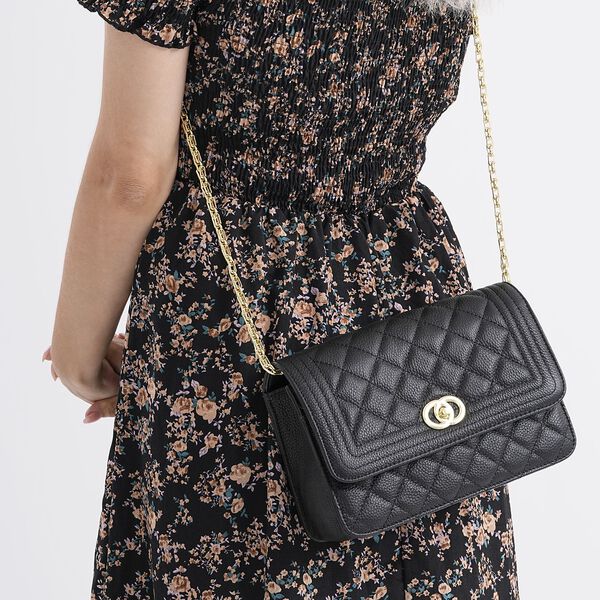 100% Echtleder Crossbody Tasche mit Metallkettenriemen in Stepp-Optik, 23,5x15x8cm, Hellgrau image number 3