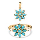 Sleeping Beauty T&uuml;rkis Schmuckset 925 Silber vergoldet (Gr&ouml;&szlig;e 19.00), ca. 1,52 ct.