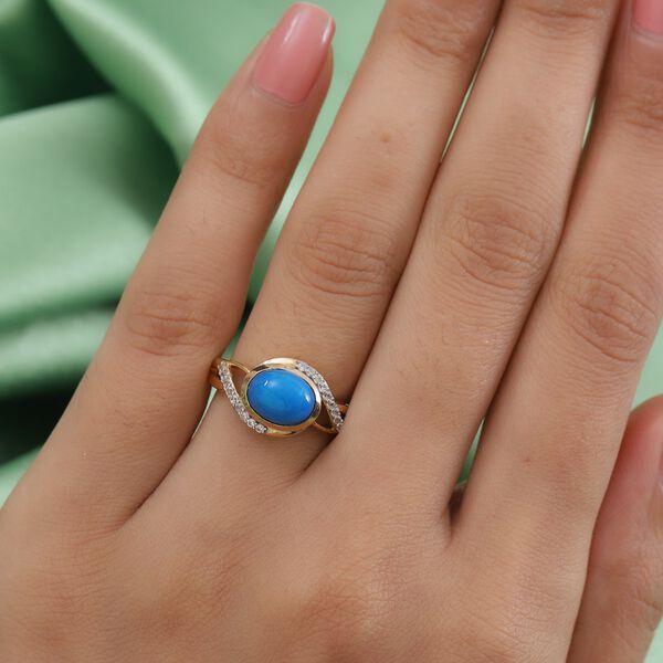 Miami Blau Welo Opal und Zirkon Ring 925 Silber 585 Gelb Vergoldet image number 3