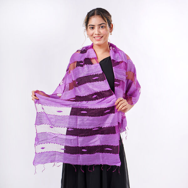 Modal-Seide-Schal, Streifendesign, 175x60 cm, Lila image number 0