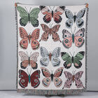 100% Baumwolle, handgewebte Jacquard-Häkeldecke mit Fransen, Schmetterlingsmuster, Größe 130x150 cm, Mehrfarbig image number 0