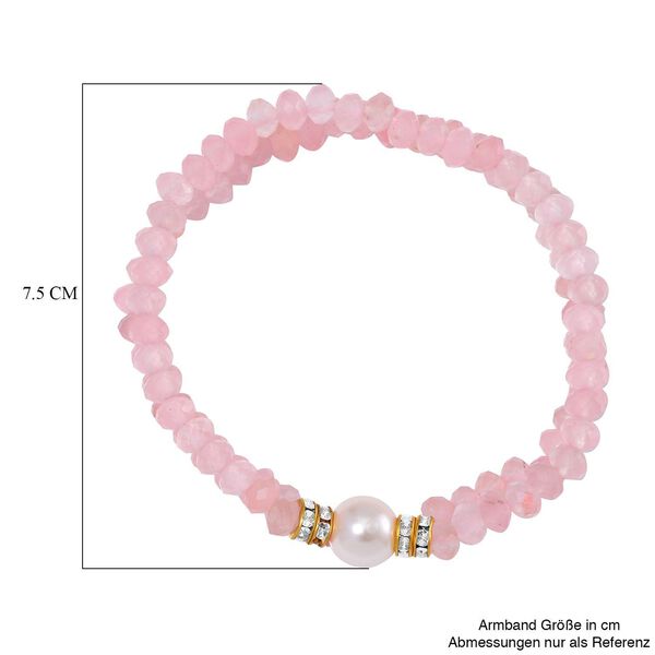 Muschelkernperle (9-11 mm) Armband mit Rosenquarz und Wei&szlig;em Kristall, flexibel, Goldfarben image number 4