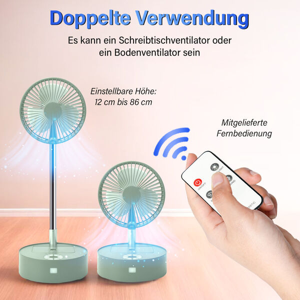 Kabelloser, faltbarer Ventilator mit integriertem Luftbefeuchter, USB-Anschluss, Wei&szlig;gr&uuml;n image number 2