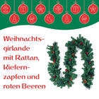 Weihnachten Girlande Rattan mit Kiefernzapfen und roten Beeren, Länge 300 cm, Grün  image number 5