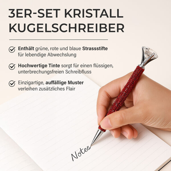 Kugelschreiber-Set, 3er-Pack, Mehrfarbig, Leoparden-Design, Strass und Kristall, inkl. Ersatzminen image number 2