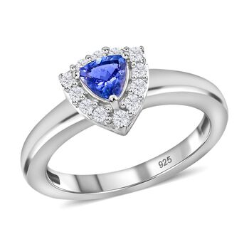 AA Tansanit und Zirkon Ring 925 Silber platiniert (Gr&ouml;&szlig;e 18.00) ca. 0,40 ct