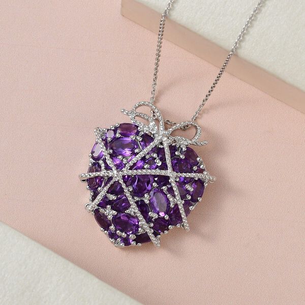 GP Amore Kollektion - Afrikanischer Amethyst, Zirkon und Kanchanaburi blauer Saphir-Herz-Anhänger mit Kette in Silber image number 3