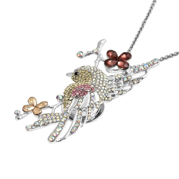 Mehrfarbige Kristall und Glas Kolibri-Brosche, Anh&auml;nger mit Kette, ca. 60 cm, silberfarben image number 4