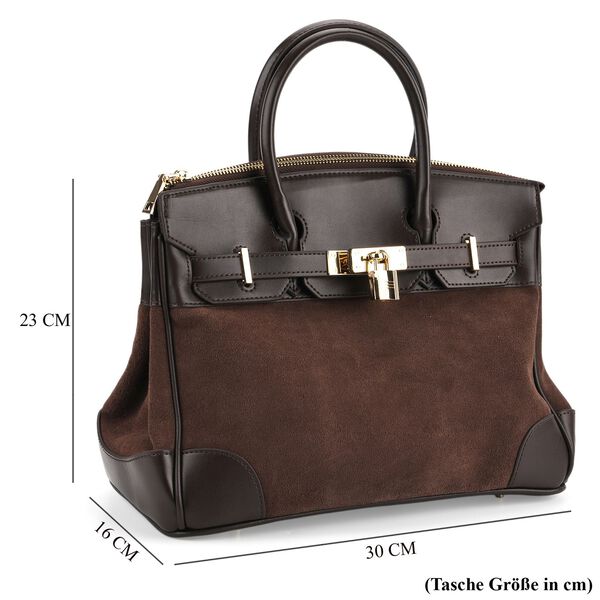 Grand Pelle Echtleder Crossbody Tasche mit Rei&szlig;verschluss und Schlossoptik, 30x16x23cm, Kaffebraun image number 8