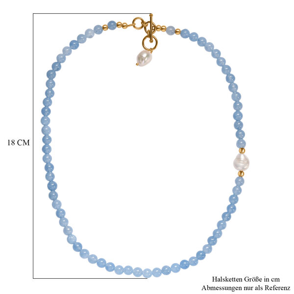Aquamarin-Perlen und Barockperle Halskette, 45 cm image number 6
