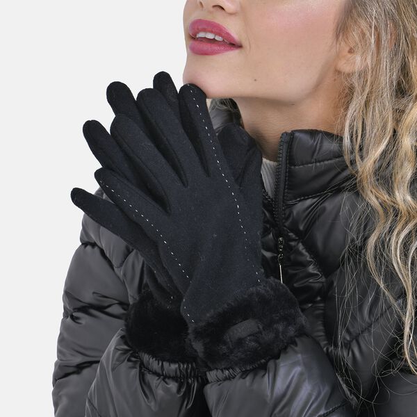 LA MAREY Handschuhe mit Kunstfell Bord&uuml;re, Schwarz image number 2