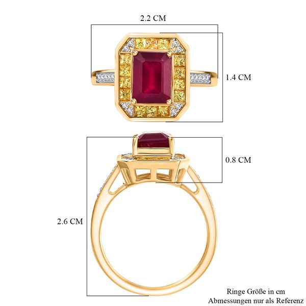 D'Joy AA Afrikanischer Rubin (Fissure gef&uuml;llt), Gelber Saphir Ring 925 Silber 750 Gelbgold Vermeil (Gr&ouml;&szlig;e 17.00) ca. 3,17 ct image number 7