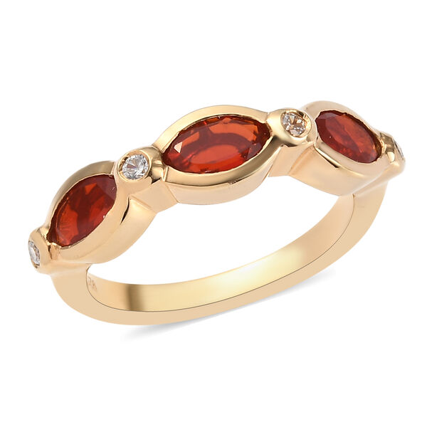 Mexikanischer Kirschfeueropal und Zirkon-Ring, 925 Silber Gelbgold Vermeil  ca. 1,04 ct image number 4