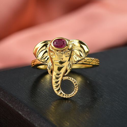 D’joy AA Afrikanischer Rubin (Fissure gefüllt) Ring 925 Silber 750 Gelb Vergoldet (Größe 20.00) ca. 0.29 ct image number 1