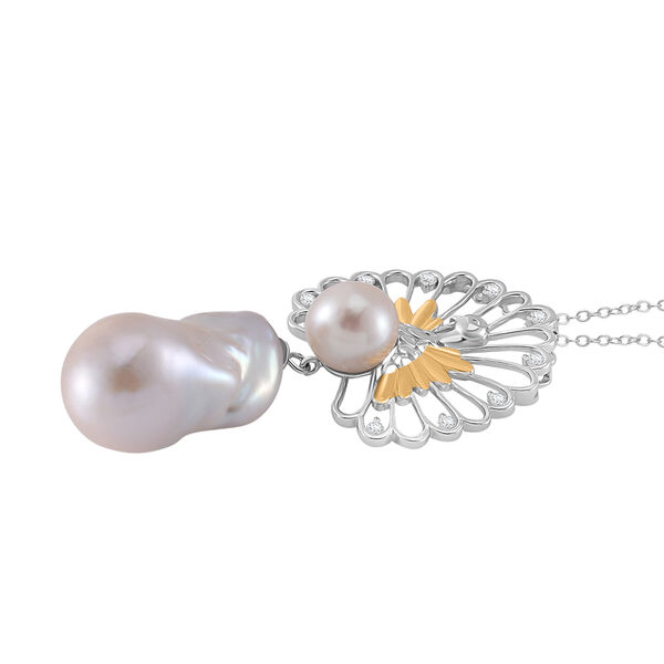 Wei&szlig;e Edison Perle, Wei&szlig;e Barockperle Anh&auml;nger mit Kette, 925 Silber platiniert, 925 Silber, bicolor image number 4