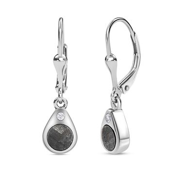 Muonionalusta Meteorit und wei&szlig;e Zirkon-Ohrringe, 925 Silber platiniert ca. 3.53 ct
