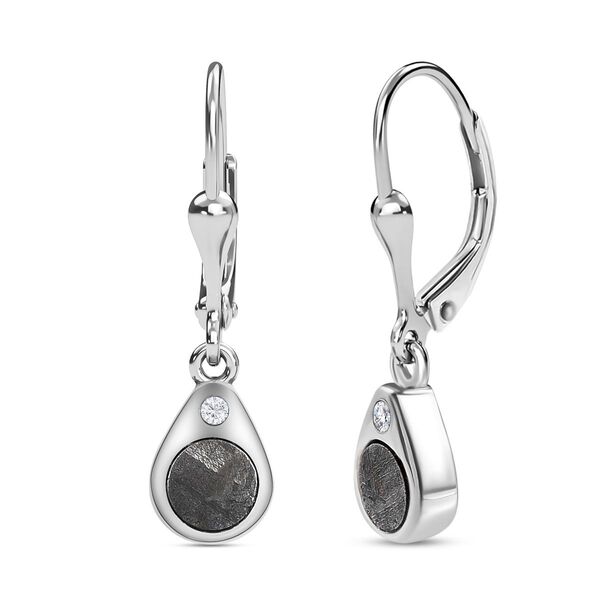 Muonionalusta Meteorit und wei&szlig;e Zirkon-Ohrringe, 925 Silber platiniert ca. 3.53 ct image number 4
