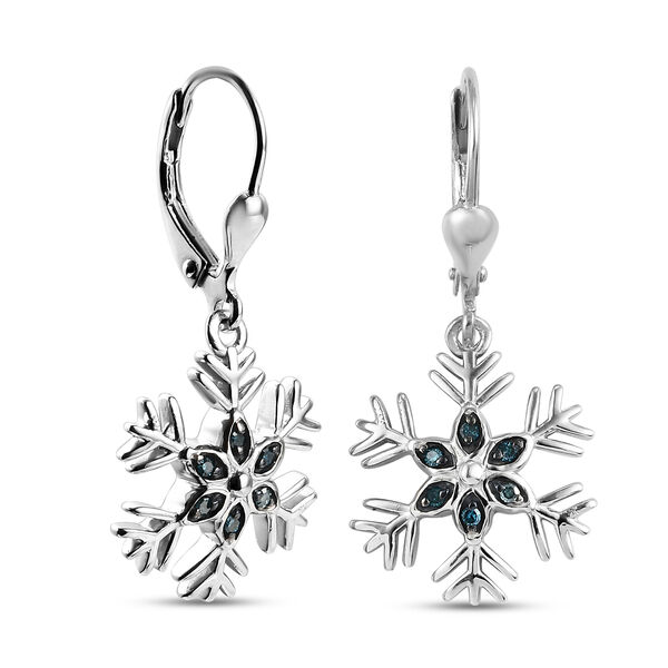 Blaue Diamant-Schneeflocke-Ohrh&auml;nger in Silber image number 4