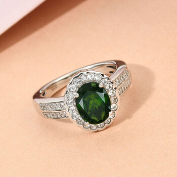 Nat&uuml;rlicher Chromdiopsid und Zirkon Ring 925 Silber platiniert  ca. 2,25 ct