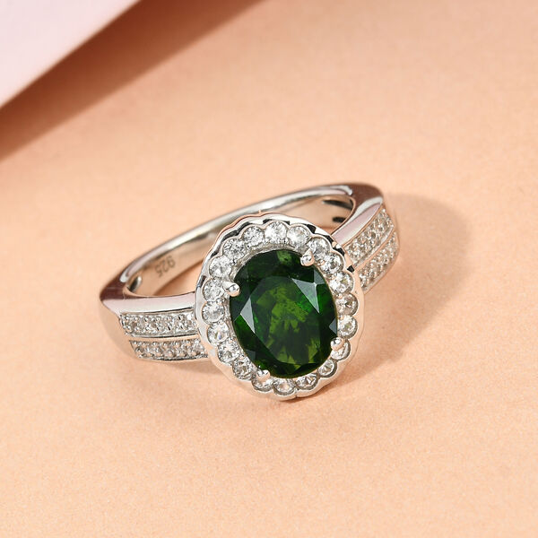 Nat&uuml;rlicher Chromdiopsid und Zirkon Ring 925 Silber platiniert  ca. 2,25 ct image number 2