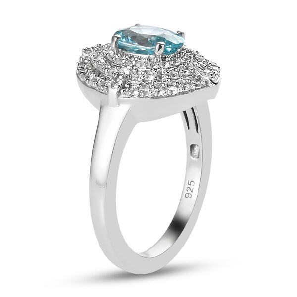 Kambodschanischer blauer und wei&szlig;er Zirkon Halo-Ring, 925 Silber platiniert  ca. 1,93 ct image number 5