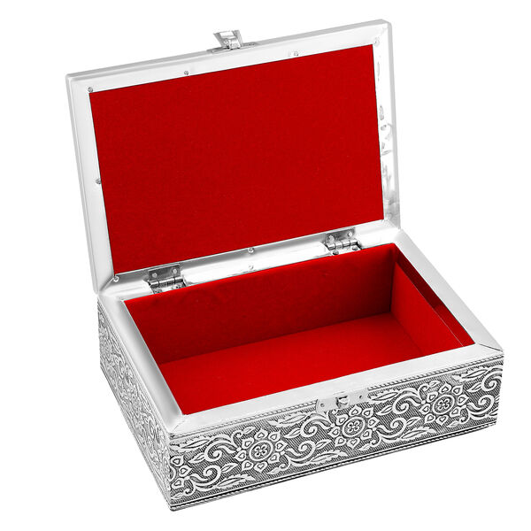 2er-Set – Oxidierte 20x13,5x7cm Aluminium-Schmuckbox und 16x9,5x3,8cm Perlen-Box, Kreuzprägung, Silber und Weiß image number 6