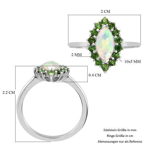 Nat&uuml;rlicher &Auml;thiopischer Opal und Russischer Diopside Halo Ring 925 Silber Platin-&Uuml;berzug image number 6