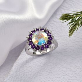 D'Joy Merkur mystischer Topas, Afrikanischer Amethyst Ring 925 Silber rhodiniert (Größe 18.00) ca. 5,89 ct