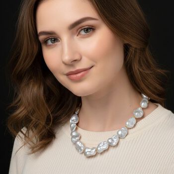 D'Joy AAAA Wei&szlig;e-Barockperle (13-16 mm) Halskette ca. 50 cm 925 Silber vergoldet