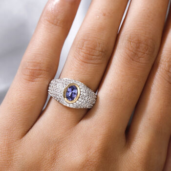 Tansanit und Zirkon-Ring, ca. 1,96 ct.