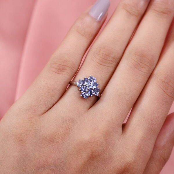 AA Tansanit Cluster Ring 925 Silber Platin-&Uuml;berzug image number 3