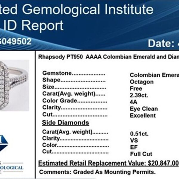 RHAPSODY AAAA kolumbianischer Smaragd und weißer Diamant-Ring, VS E-F, 950 Platin  ca. 2,90 ct image number 6
