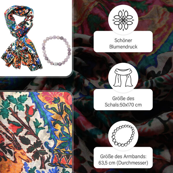 Printed silk scarves with seven chkara gem stone bracelet 100% Silk Size-50x170 cms, Amethyst Bracelet Bracelet Bracelet Size: 63.5 (Dia.) Cm image number 3