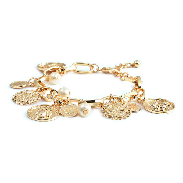 Wei&szlig;es Glasperlen-Armband, 19 cm, goldfarben image number 1