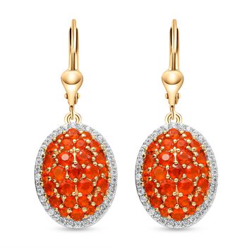 Salamanca Feueropal und wei&szlig;e Zirkon-Ohrringe, 925 Silber Gelbgold Vermeil ca. 2,82 ct