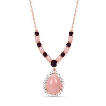 D'Joy Rosa Opal, Nat&uuml;rlicher Rhodolith Granat Halskette ca. 45 cm 925 Silber 750 Ros&eacute;gold Vermeil ca. 15,23 ct.