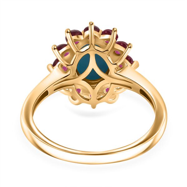 AA Sleeping Beauty Türkis, Afrikanischer Rubin (Fissure gefüllt) Ring 925 Silber 750 Gelbgold Vermeil (Größe 21.00) ca. 1,92 ct image number 6