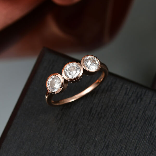 D&rsquo;joy 100 Facetten Moissanit Ring 925 Silber 750 Ros&eacute;gold Vermeil (Gr&ouml;&szlig;e 21.00) ca. 1,37 ct image number 1