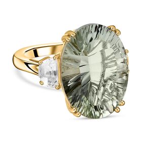 Prasiolite, Weißer Topas Ring 925 Silber Gelbgold Vermeil (Größe 17.00) ca. 19.34 ct