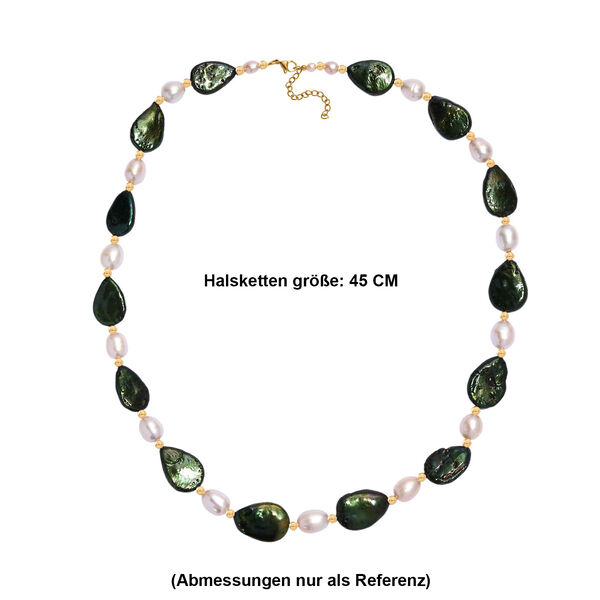 Gef&auml;rbte gr&uuml;ne Jade, Wei&szlig;e S&uuml;&szlig;wasser Perle Halskette ca. 45 cm Edelstahl vergoldet image number 5