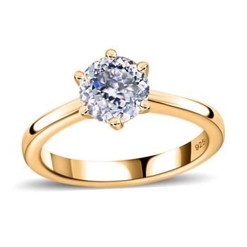100 Facetten Moissanit Ring, 925 Silber Gelbgold Vermeil - 1,01 ct.
